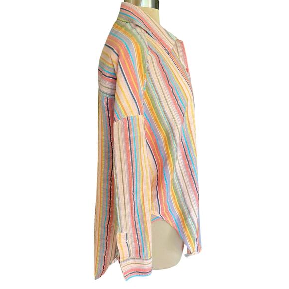 ANTHRO Pilcro Long Sleeve Striped Boyfriend Oversized Shirt S/M Casual Work Fall - Picture 5 of 12